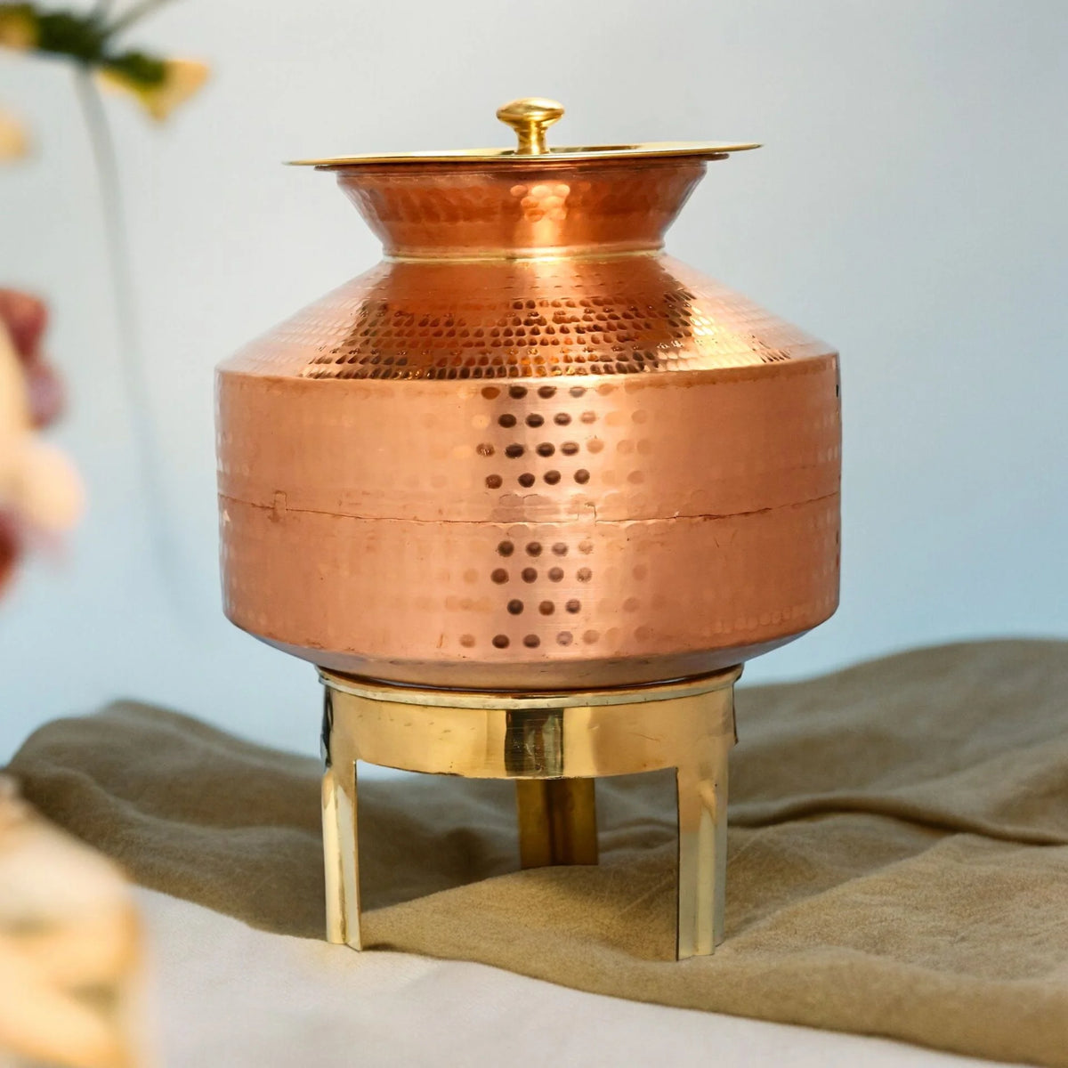 Gagar Image Hand Made Indian Style Water Gagar (Dispenser) Set with Stand, lid and ...