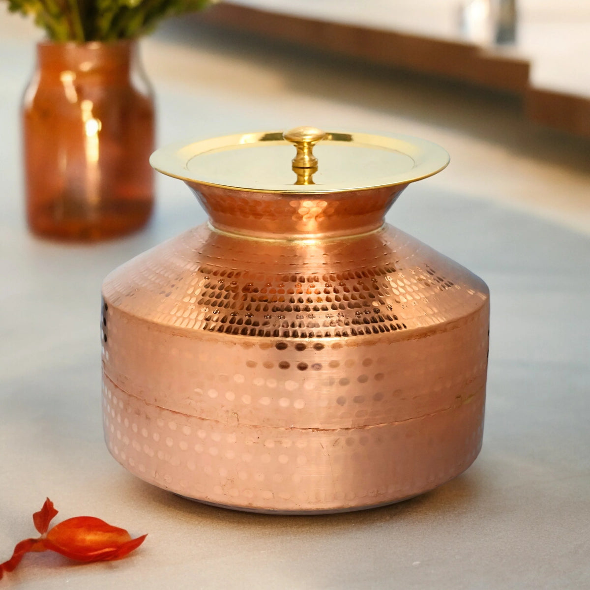 Gagar Image Handmade Pure Copper Water Gagar (Dispenser) set with lid– Shri-badri